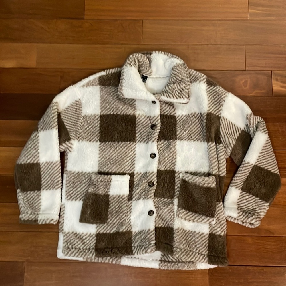 Fleece flannel button down jacket